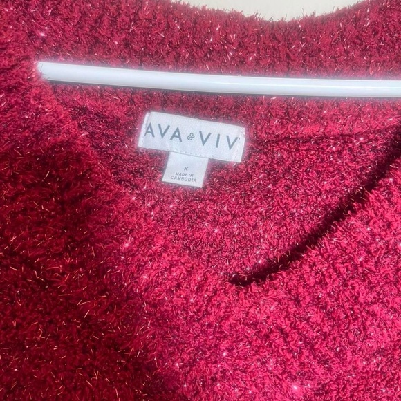 Ava & Viv Women's Deep Red V-Neck Sweater - Picture 3 of 3